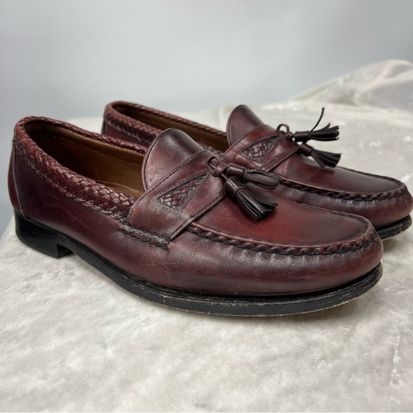 Allen Edmonds Maxfield burgundy Woven Leather Slip On Comfort Tassel Loafers 9 D main image 12